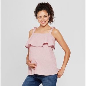 Red White Stripe Ruffle Flounce Tank Top